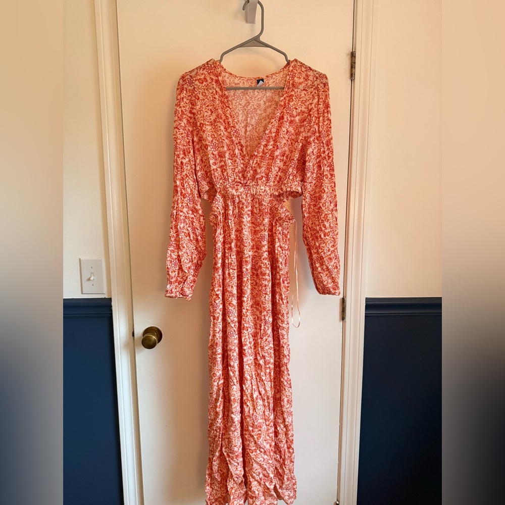 Old Navy Coral Floral Long Sleeve Dress